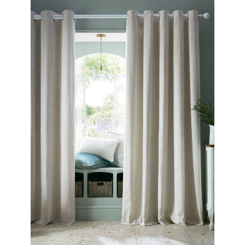 Cornish Chenille Stripe Eyelet Headed Curtains Lined Natural