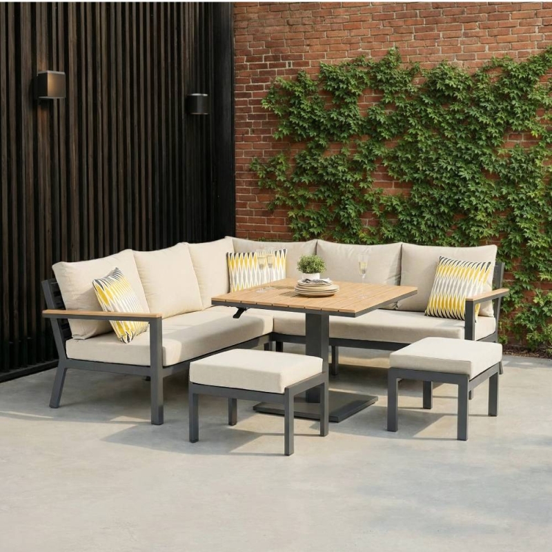 Torino Corner Sofa Dining Set With Square Rising Table & 2 Stools