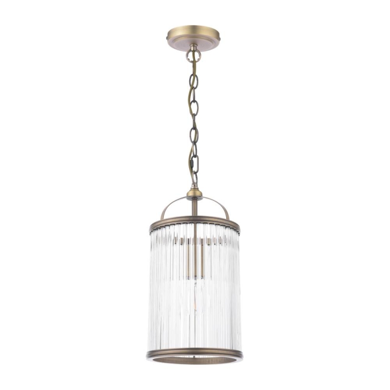 Laura Ashley Sutton Pendant Matt Antique Brass & Ribbed Glass