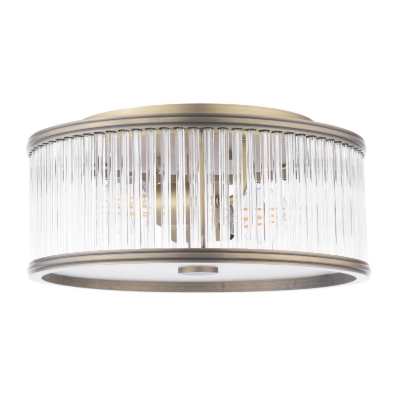 Laura Ashley Sutton 2 Light Flush Matt Antique Brass & Ribbed Glass