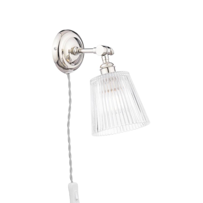 Laura Ashley Callaghan Plugged Wall Light Polished Nickel & Ribbed Glass
