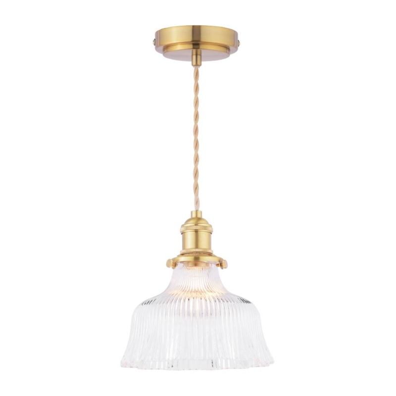 Laura Ashley Theodore Pendant Antique Brass & Ribbed Glass