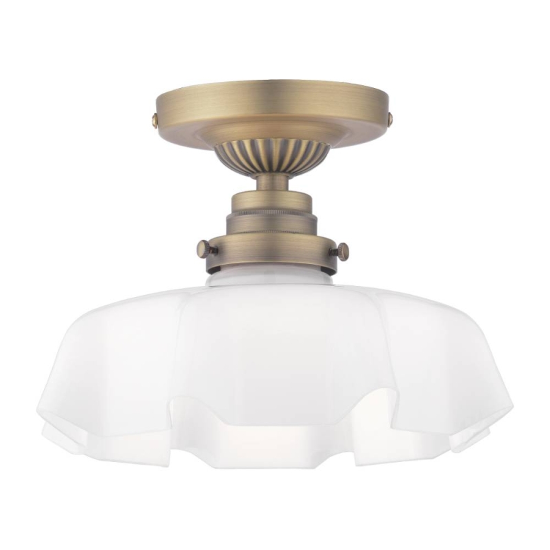 Laura Ashley Banham Semi Flush Matt Antique Brass & White Glass