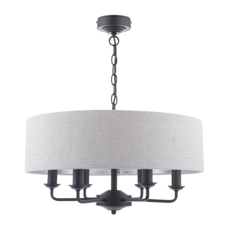 Laura Ashley Sorrento 6 Light Chandelier Matt Black With Natural Shade