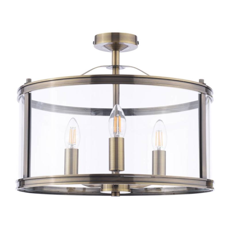 Laura Ashley Harrington 3 Light Semi-Flush Antique Brass & Glass