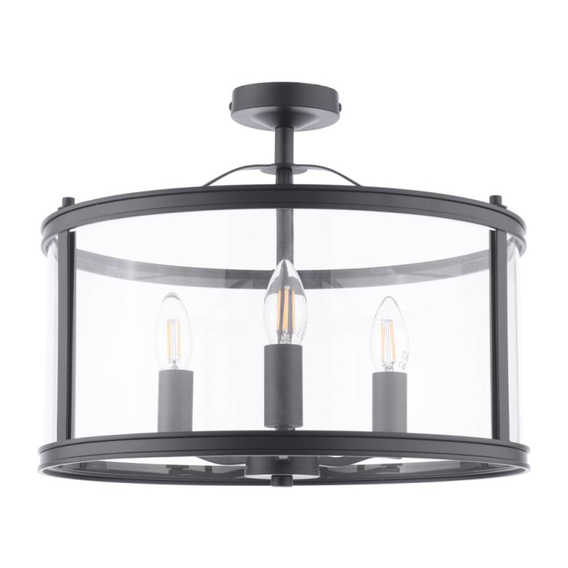 Laura Ashley Harrington 3 Light Semi-Flush Matt Black & Glass