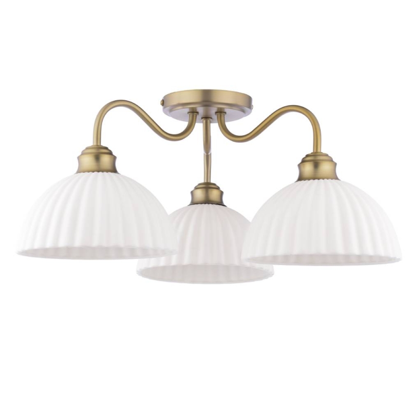 Laura Ashley Durford 3 Light Semi-Flush Matt Antique Brass & White