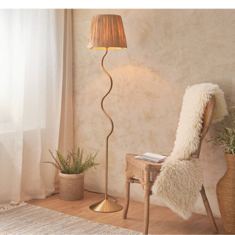 flow Floor Lamp Aged Brass With Raffia Shade