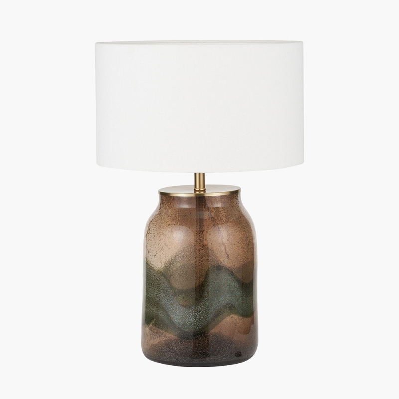 Aosta Brown & Green Glass Table Lamp with Henry White Shade 35cm