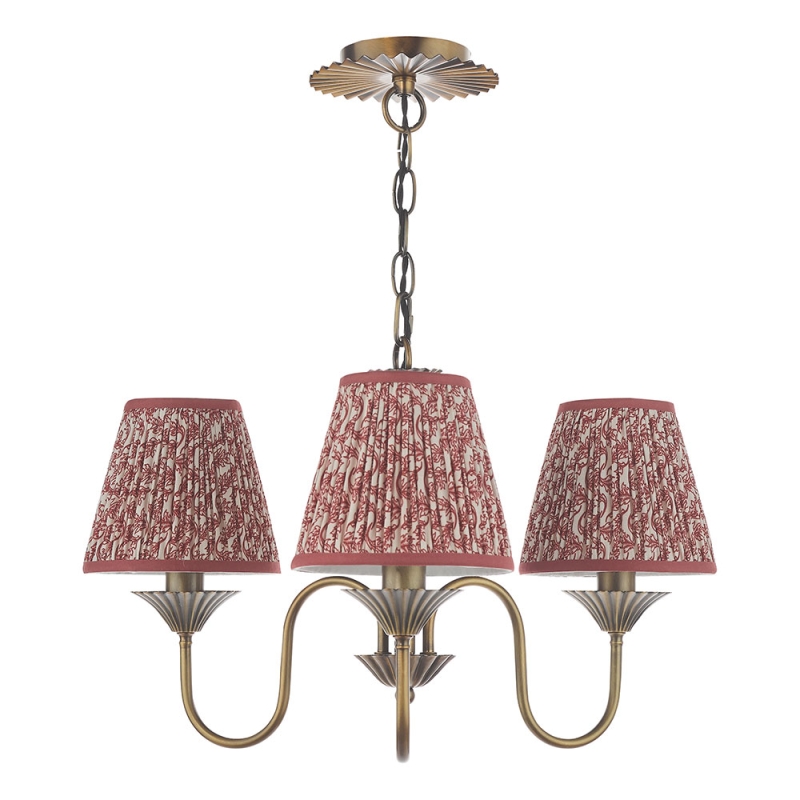 Lydian 3 Light Pendant Antique Bronze & Esther Red Cotton Shades