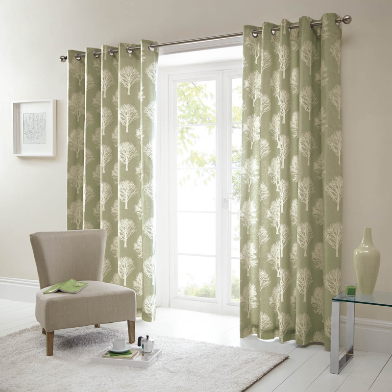 Fusion Woodland Trees Eyelet Headed Curtains Green