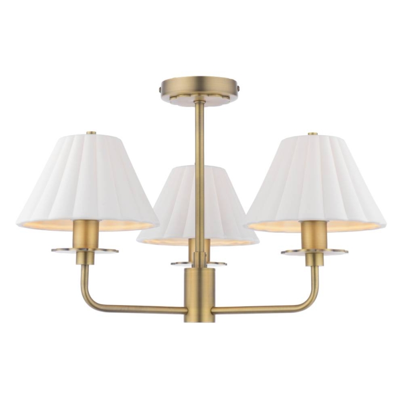 Laura Ashley Mixbury 3 Light Semi-Flush Matt Antique Brass & White