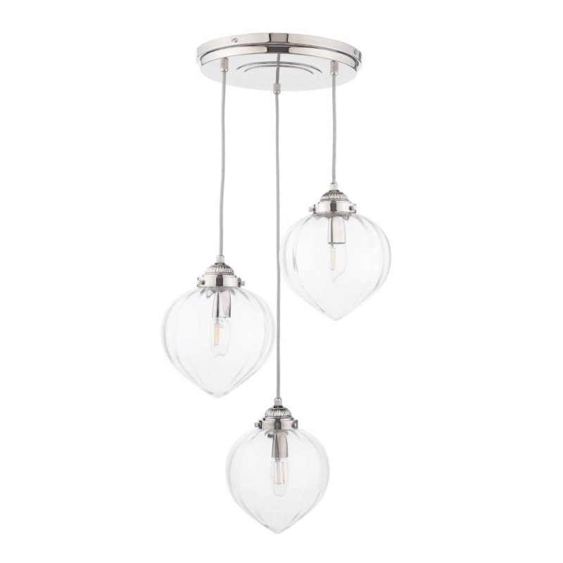 Laura Ashley Whitham 3 Light Cluster Pendant Polished Nickel & Ribbed Glass