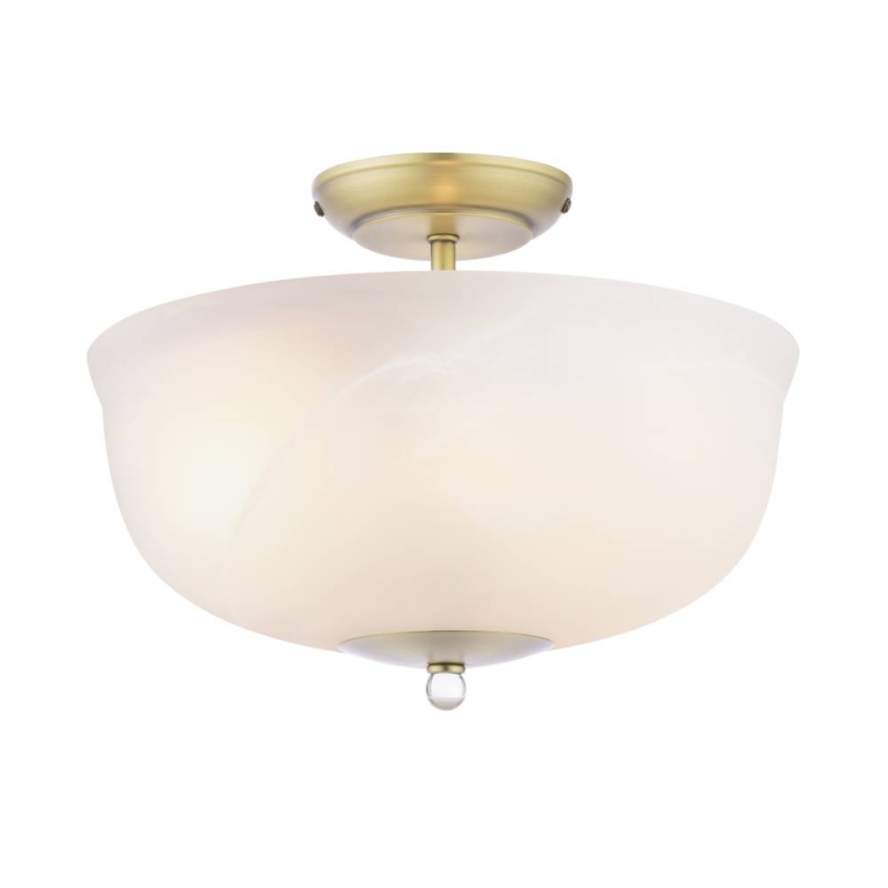 Laura Ashley Cossington 2 Light  Semi-Flush Matt Antique Brass & White