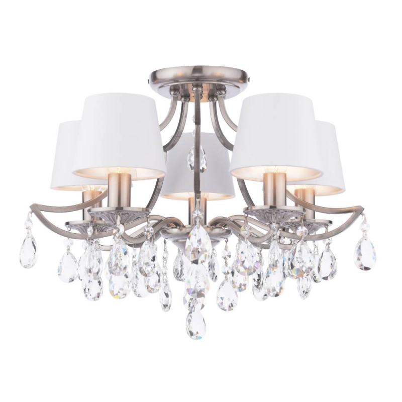 Laura Ashley Enstone 5 Light Semi-Flush Polished Nickel & Crystal With Shade