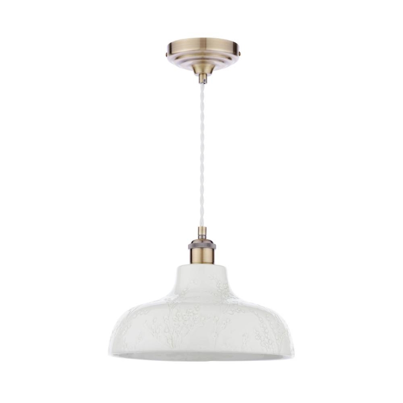 Laura Ashley Pussywillow Pendant Antique Brass & White