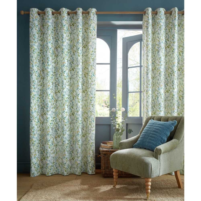 Brayton Leaves Eyelet Headed Curtains Lined Multi