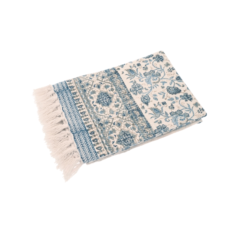 Walton & Co Hand Block Printed Throw Ink Blue