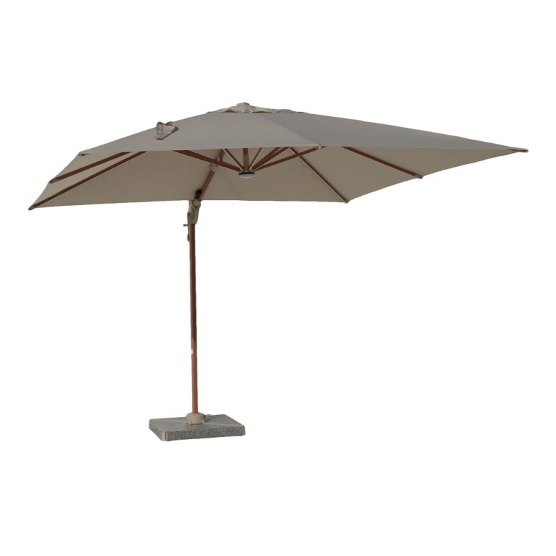 Holt 3m Wood Effect Square Side Parasol with Lights, Granite Base & Cover - Stone