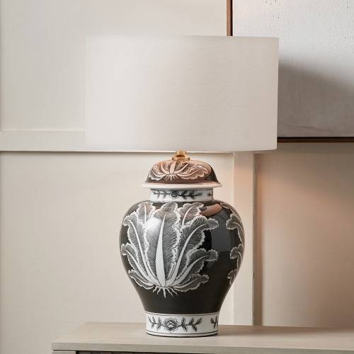 16wh-sc Asteria Black and White Ceramic Urn Table Light W/Henry 40cm Wht shd