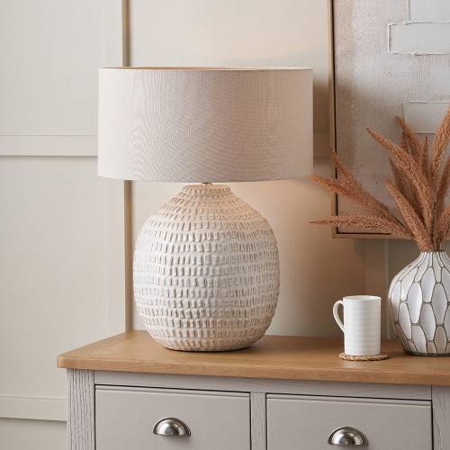 Signe Warm White Linear Textured Ceramic Table Lamp