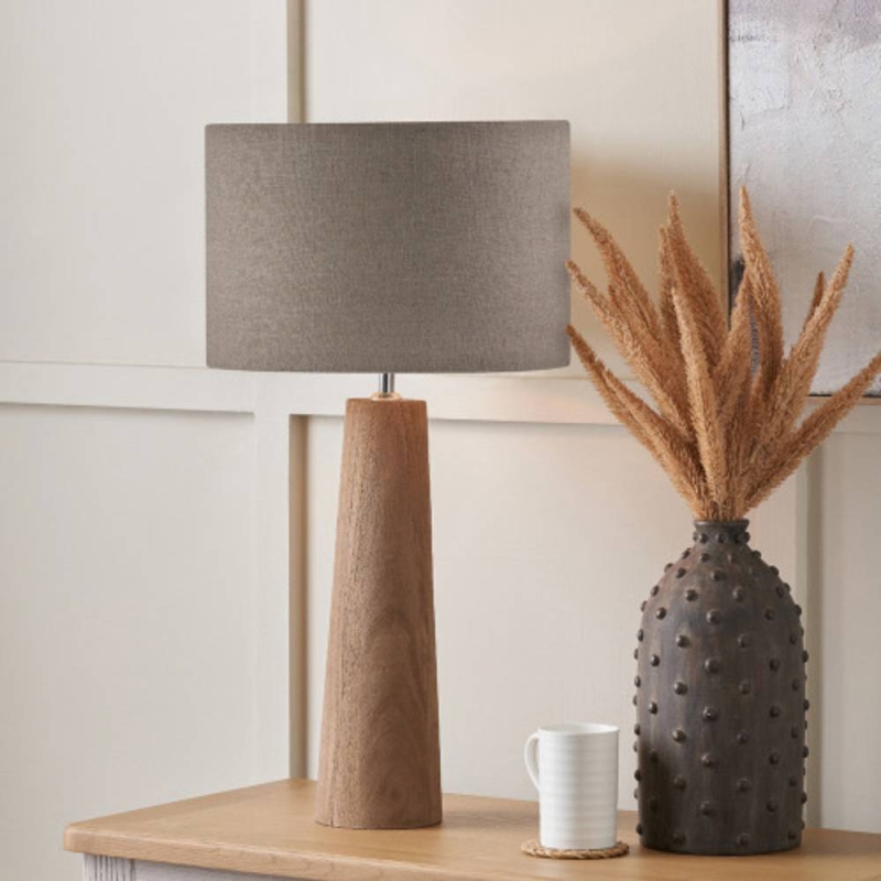 14NL-SC Esha Nat conical Wood Tl W/Edward 35cm Nat Linen Shd