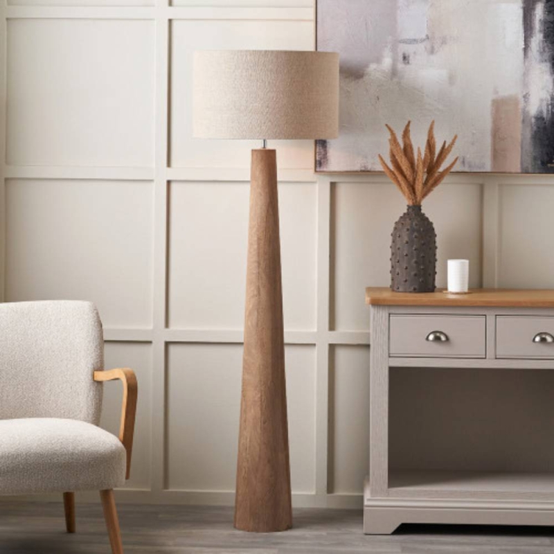 Esha Nat Conical Wood Fl W/Edward 50cm Nat Linen Shd