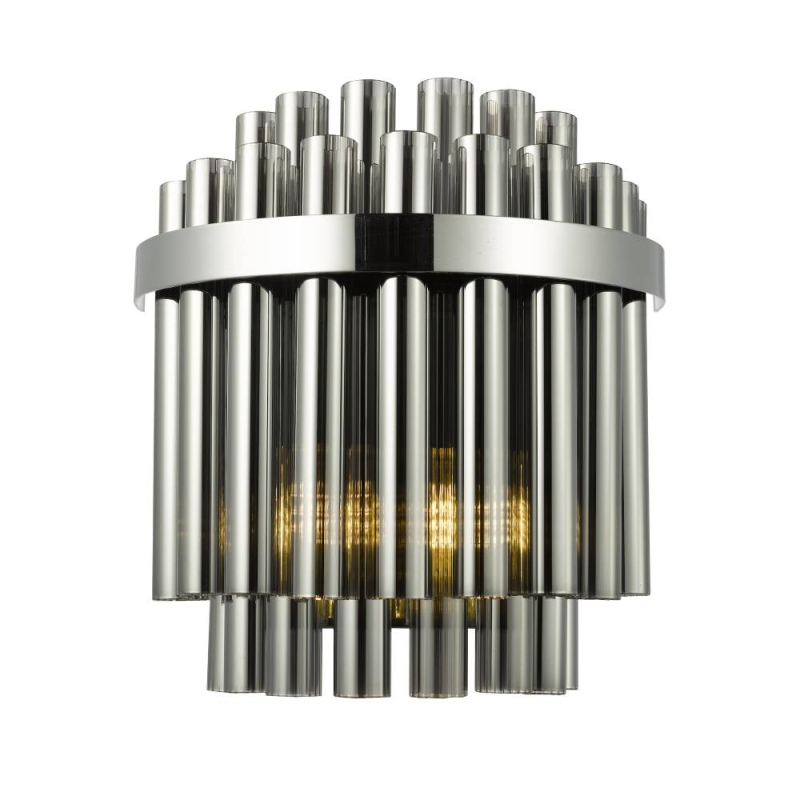 Imani 2 Light Wall Light Polished Chrome and Smoked Ribbed Glass