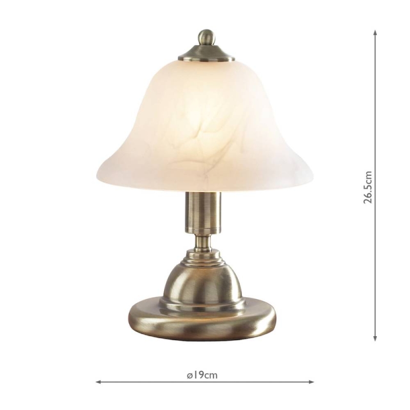 Gloucester Touch Table Lamp Antique Brass & Glass Shade - Twin pack