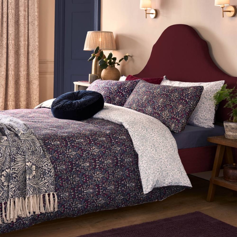Morris At Home Flower Pot Duvet Set Indigo-Raspberry