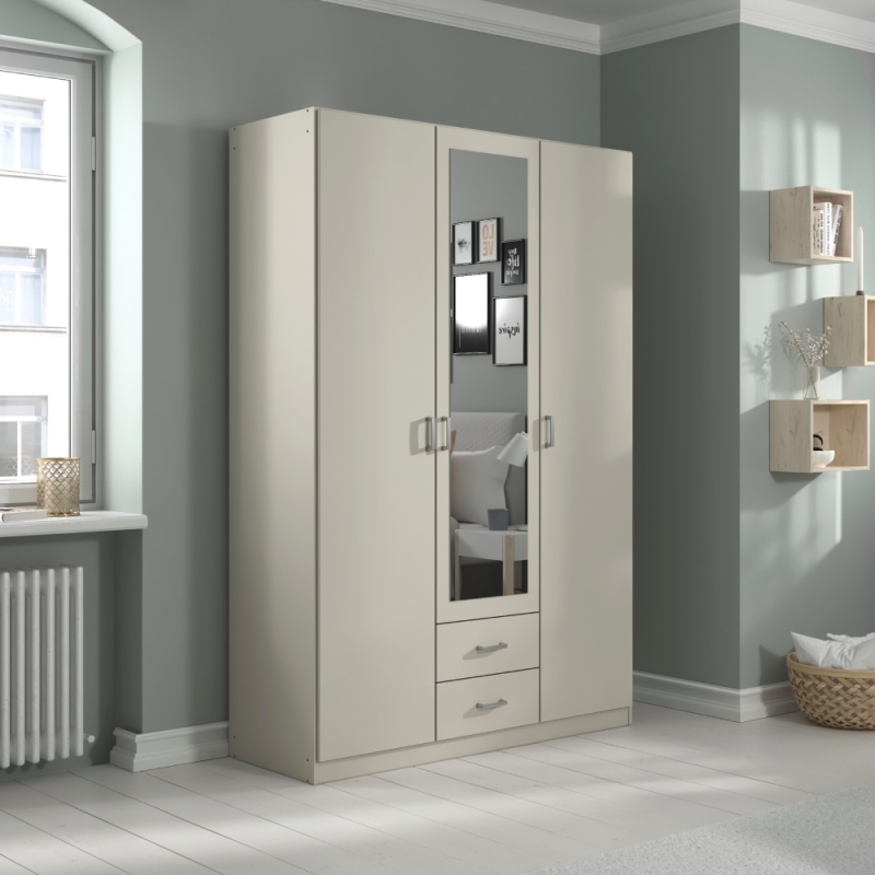 Genoa 5993 3 Door 1 Mirror 2 Drawer Wardrobe Champagne