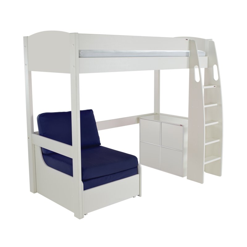 Stompa Duo Uno S Highsleeper White Including Chair Bed Blue & White Cube Unit