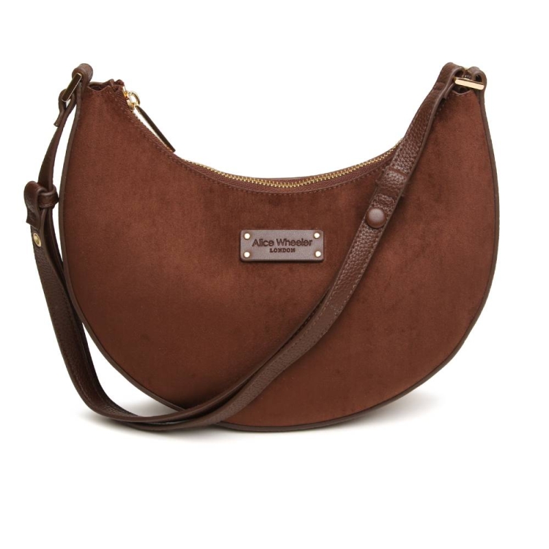 Alice Wheeler Chocolate Suede Kensignton Shoulder Cross Body Bag