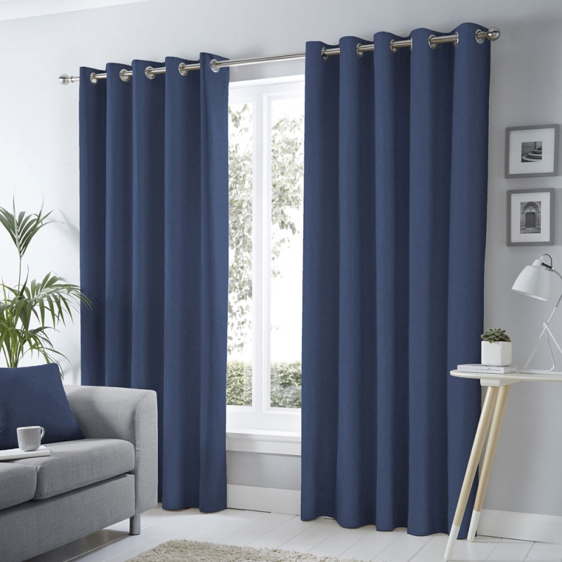 Sorbonne Eyelet Headed Curtains Lined Navy