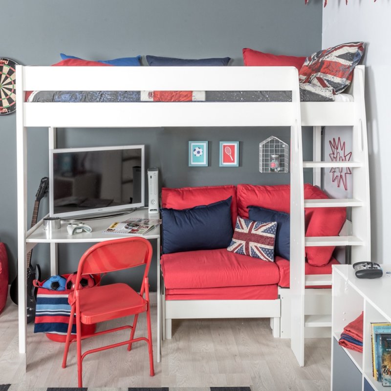 Highsleeper, Red Sofa and Fixed Desk