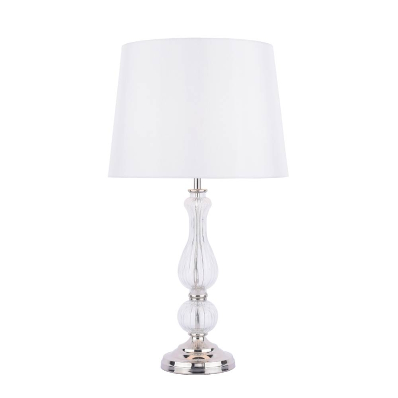 Laura Ashley Bradshaw Table Lamp Polished Nickel & Ribbed Glass With Shade