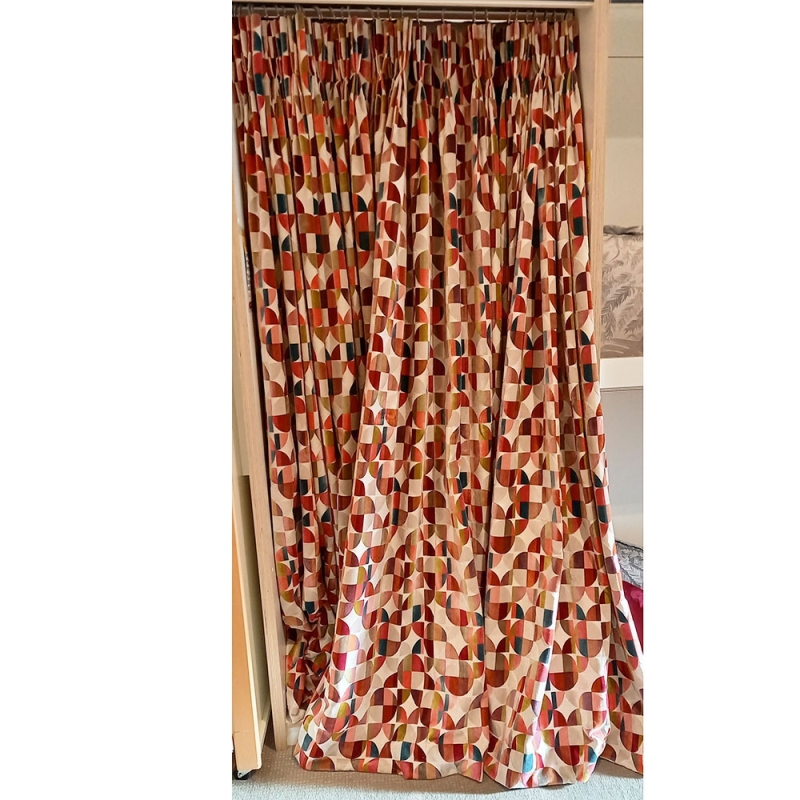 Pair of Triple Pinch Pleat Curtains in Delauney Magenta Peacock 150cm (Bury St Edmunds)