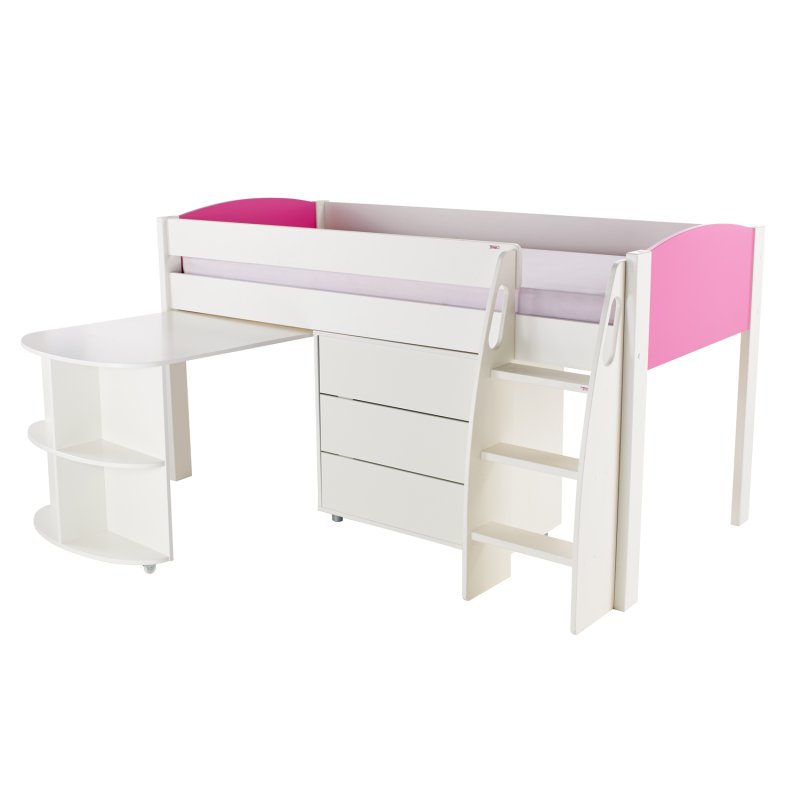 Stompa Duo Uno S Midsleeper Inc Pull Out Desk And Chest Of Drawers Pink