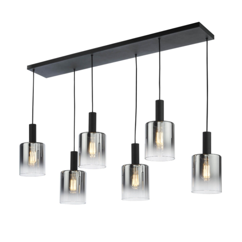 Dar Savannah 6 Light Bar Pendant Matt Black & Smoked Glass