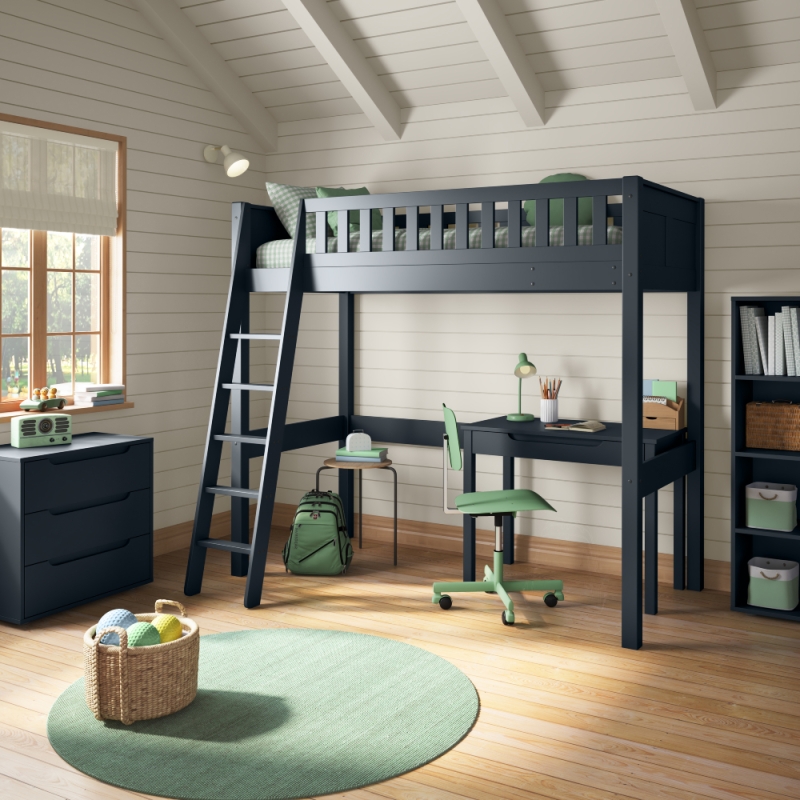 Arven High Sleeper + Desk Blue