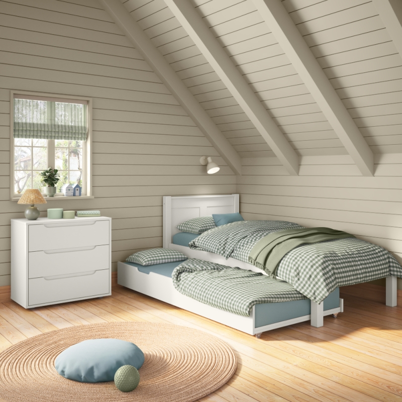 Arven Single Bed + Open Trundle White