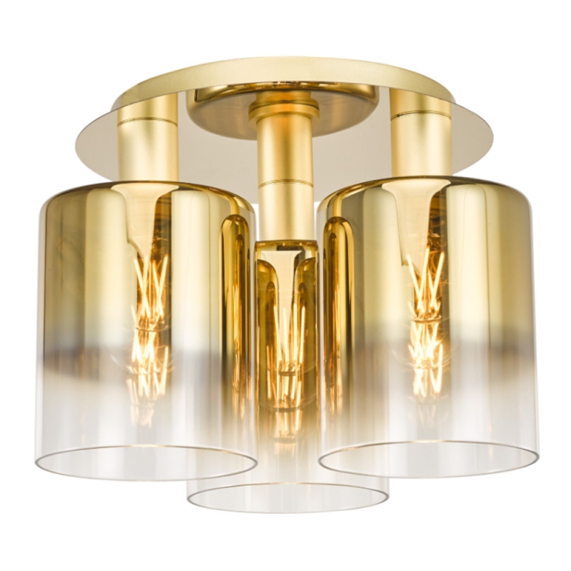 Savannah 3 Light Flush Satin Gold & Gold Ombre Glass