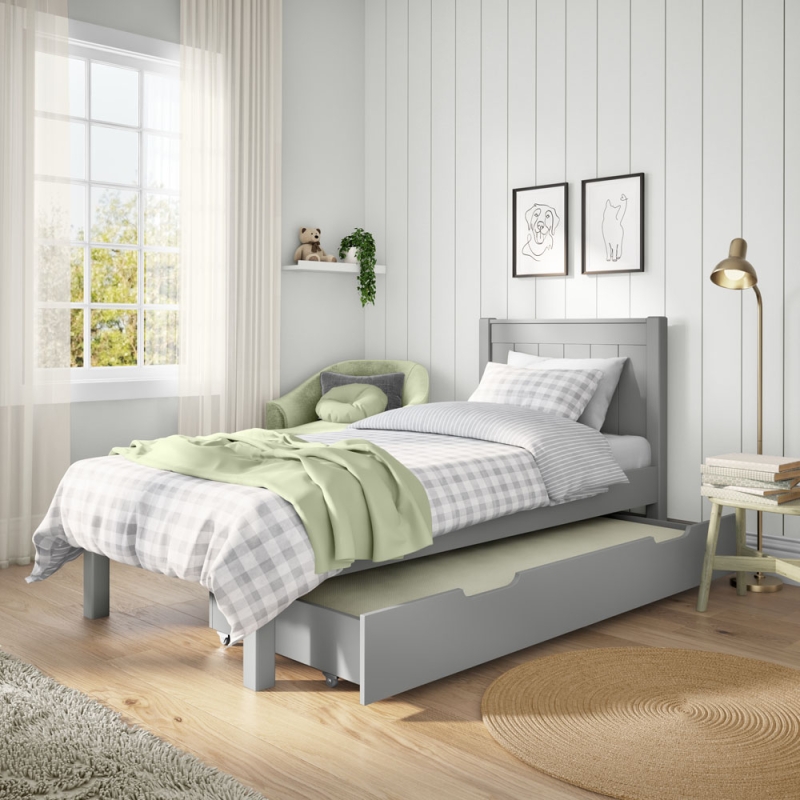 CGLESTBM classic low end single bed grey with trundle + trundle mattress