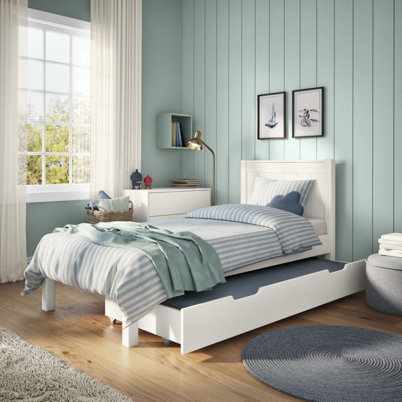 CWLESTBM classic low end single bed white + trundle with mattress
