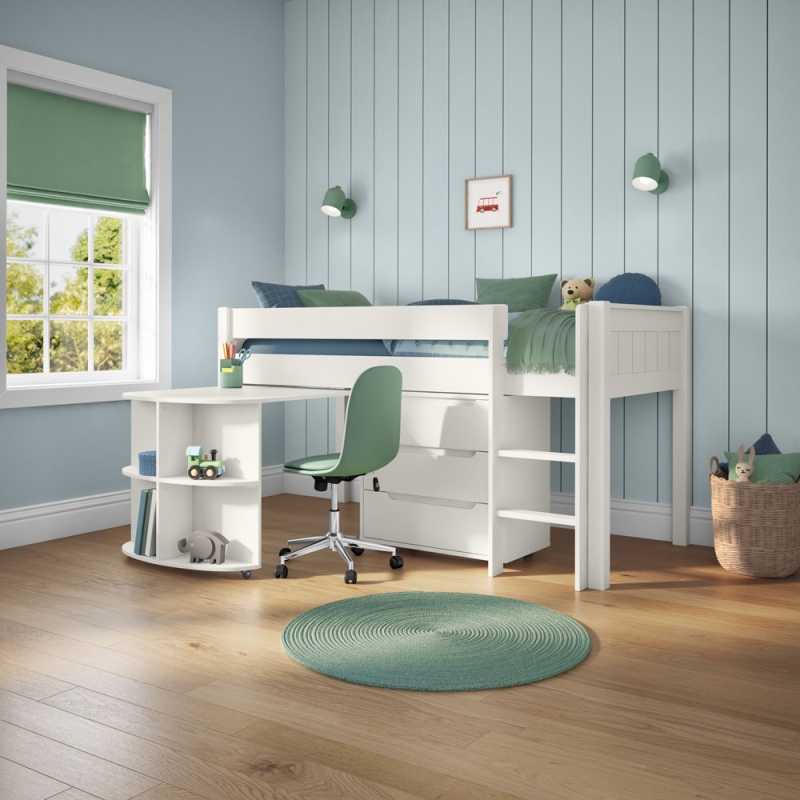CWMID10 mid sleeper with pull out desk + chest white
