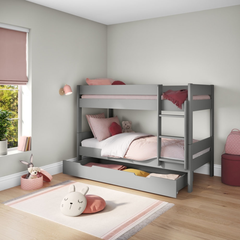 COMGBNKT Compact detachable bunked + trundle drawer grey