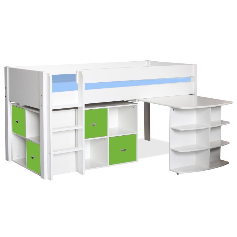 Stompa Midsleeper with Pull Out Desk & 2 Cubes Lime