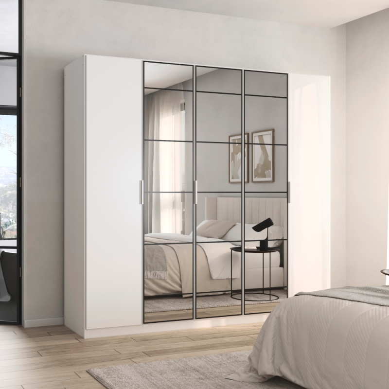 Boston 57A8 5 Door 3 Mir Wardrobe White