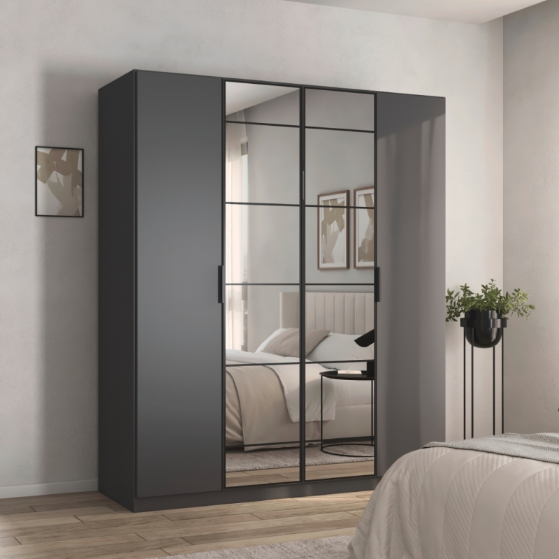 Boston 57A7 4 Door 2 Mir Wardrobe Grey