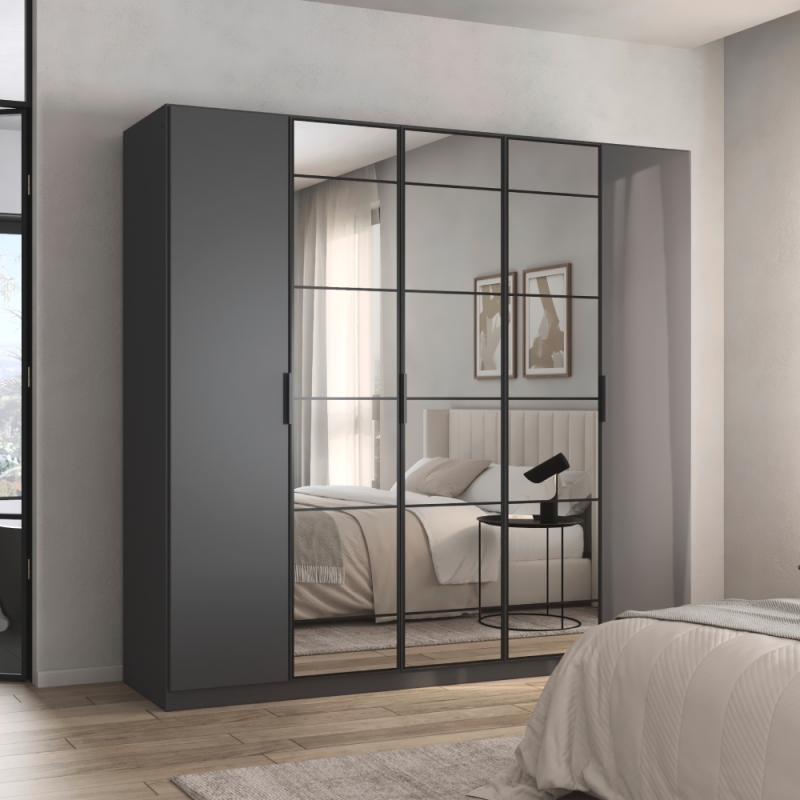 Boston 57A8 5 Door 3 Mir Wardrobe Grey